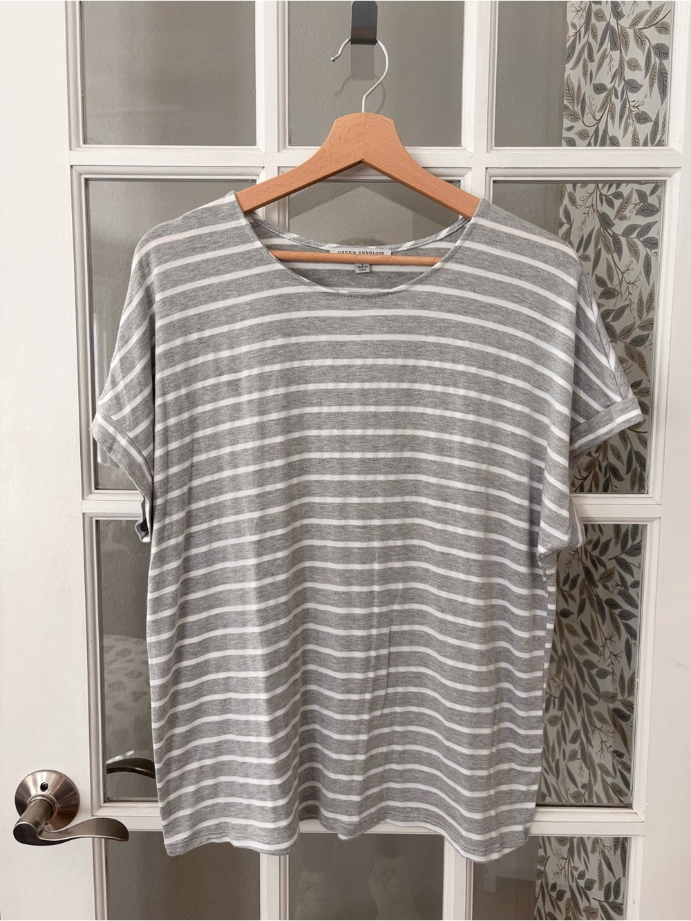 GREEN ENVELOPE Dolman Short Sleeve Striped Top Sz L